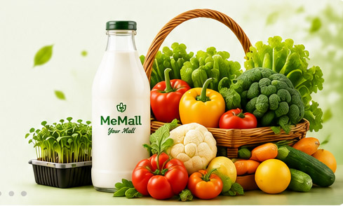 Fresh vegetables and a glass milk bottle in a basket